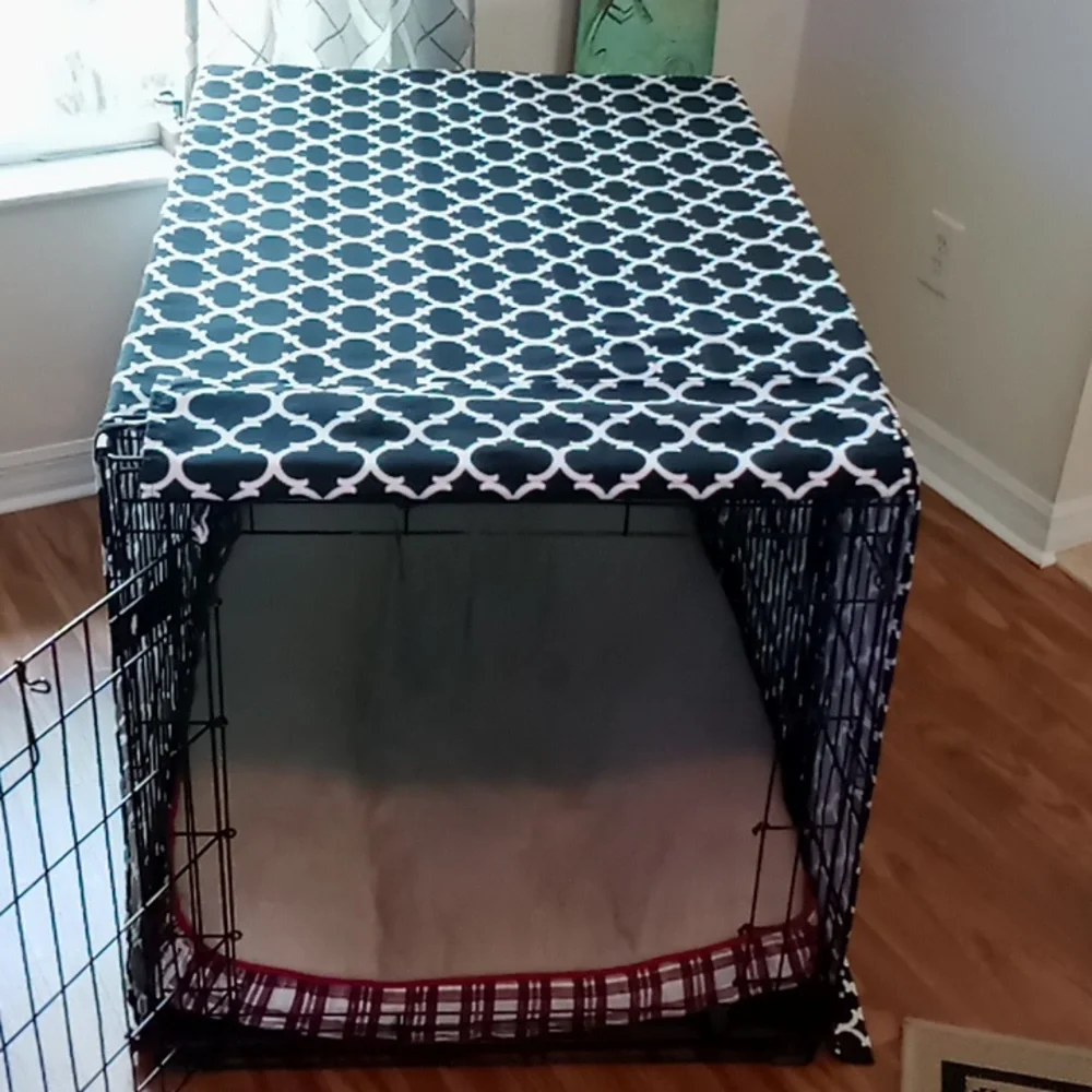 Homemade Black and White Waverly Geometric Dog Crate Cover Fits Crate 43x30